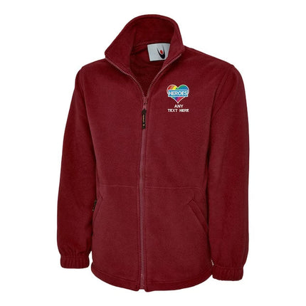 Customised Text Rainbow Heart Fleece Jacket, Personalised Name Embroidered Unisex Zip Jacket, Healthcare National Workers Nurse Doctor Gift