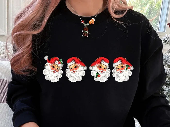 Retro Christmas Santa Sweatshirt, Cheerful Santa Merry Christmas Jumper, Santa Claus Printed Crewnecks, Xmas Unisex Sweater, Christmas Gifts