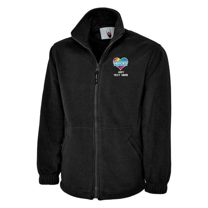 Customised Text Rainbow Heart Fleece Jacket, Personalised Name Embroidered Unisex Zip Jacket, Healthcare National Workers Nurse Doctor Gift
