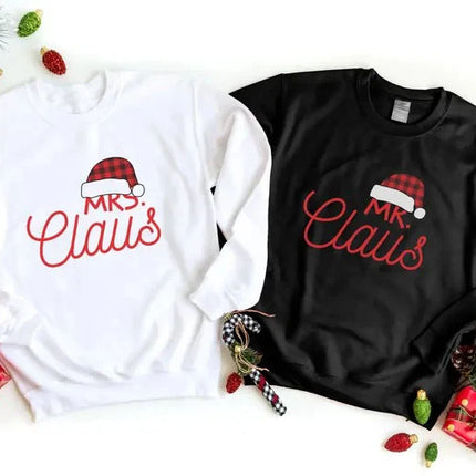 Mr. & Mrs. Clause Santa Sweatshirt, Christmas Couple Matching Printed Sweater, Personalised Husband Wife Xmas Jumper, Christmas Eve Outfits