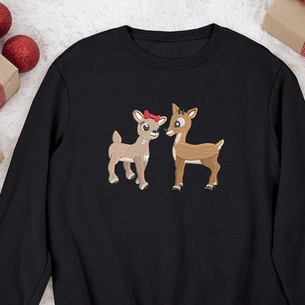 Embroidered Christmas Reindeer Sweater, Christmas Family Matching reindeer Sweatshirt, Cute Baby Deers jumper, Couple Matching Xmas Outfits