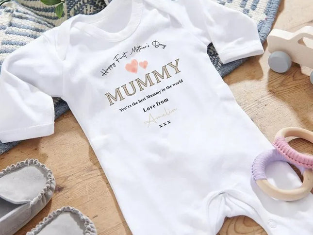 First Mothers Day Babygrow, Custom First Mothers Day Sleepsuit, Our 1st Mother’s Day Baby Rompersuit, New Mummy Gifts, Mother’s Day Gifts