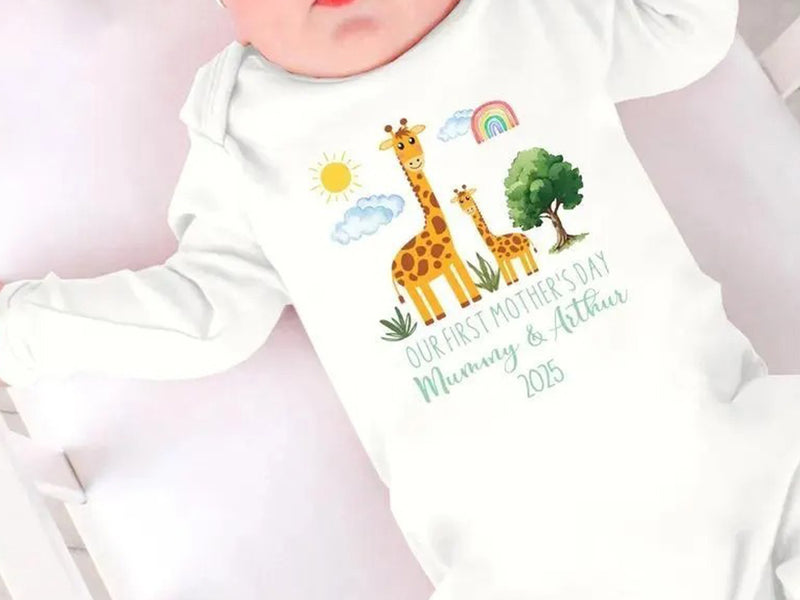 Personalised First Mothers Day Baby Grow, New Mom 1st Mothers Day Baby Gift, Custom Baby Name Sleepsuit, Mothers Day Baby Outfit for New Mom