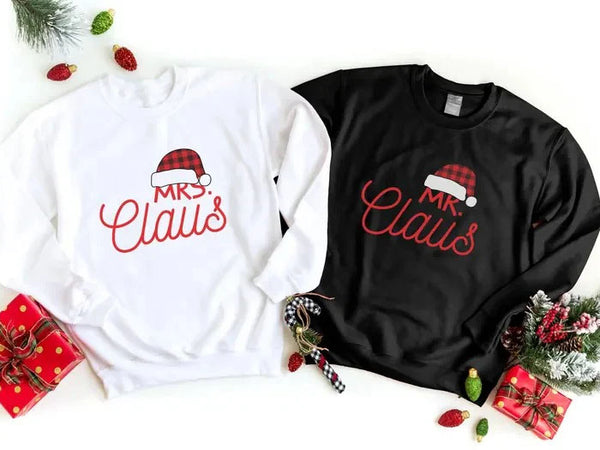 Mr. & Mrs. Clause Santa Sweatshirt, Christmas Couple Matching Printed Sweater, Personalised Husband Wife Xmas Jumper, Christmas Eve Outfits